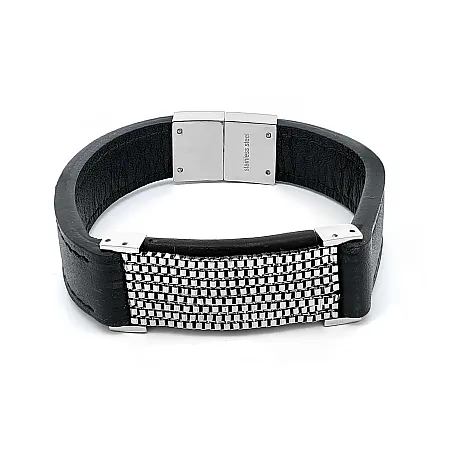 Ανδρικό βραχιόλι με δέρμα & ανοξείδωτο ατσάλι, 21,5 εκατοστά,TRIBUTE,0230366301